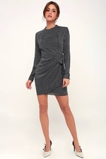 ASTR The Label Jolene Black Striped Long Sleeve Wrap Dress Party/Cocktail Small