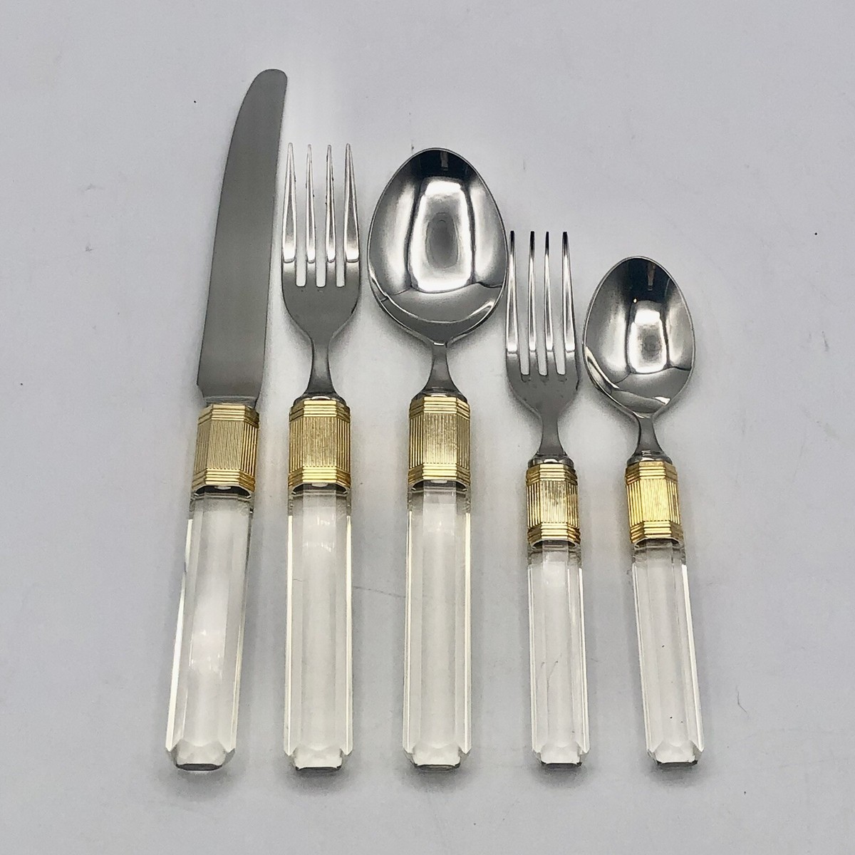 Mikasa Prisma Crystal Clear Lucite Gold Banded Stainless Steel