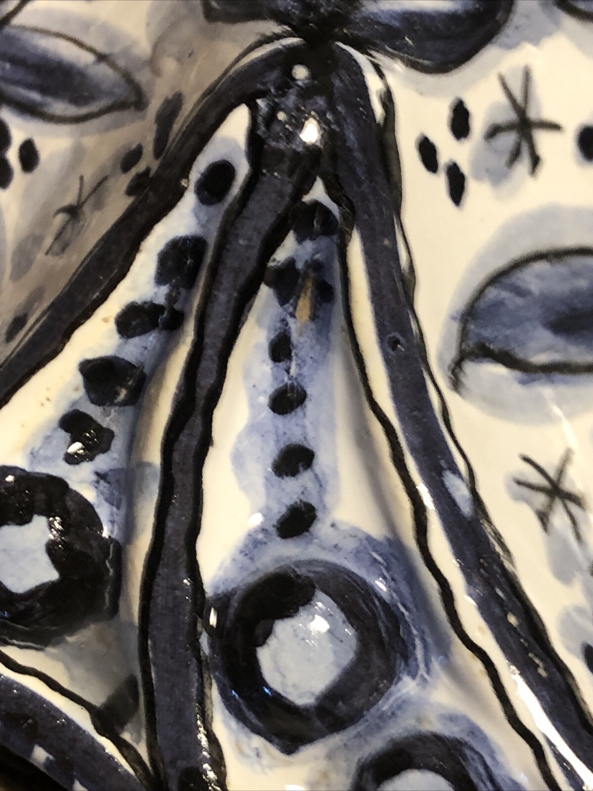 Coimbra Ceramica Portugal Clover Blue White Trinket Dish Vintage Signed Rare B9