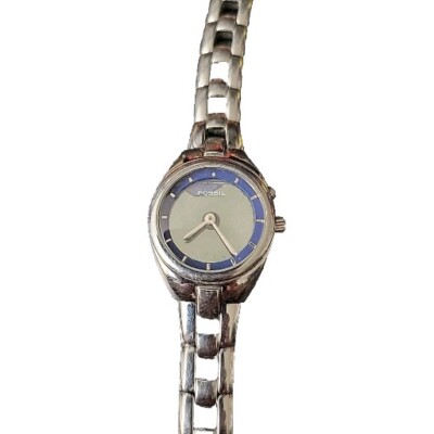 Fossil Ladies Watch Silver Tone Metal Band, Blue Face 