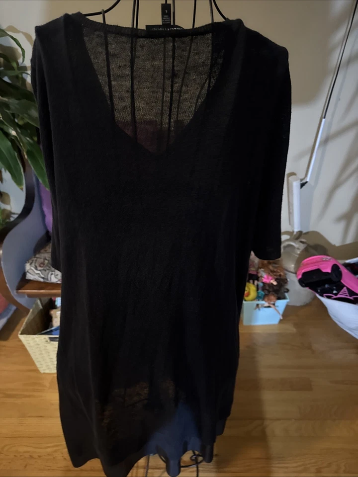 Eileen Fisher Top Linen& Silk Midi Tunic L Sheer Lagenlook Neutral Long - Image 3 of 4