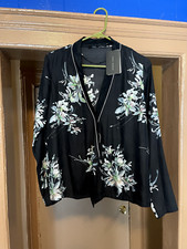 Zara Black Floral Silky Blazer Size Medium One Button Closure