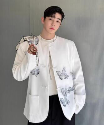 Men's Spring Fashion  Long Sleeve Loose Butterfly Printed Jackets Casual Coats