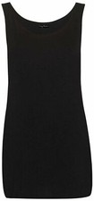 WOMENS SCOOP NECK SLEEVELESS LADIES LONG STRETCH PLAIN VEST STRAPPY T-SHIRT TOP