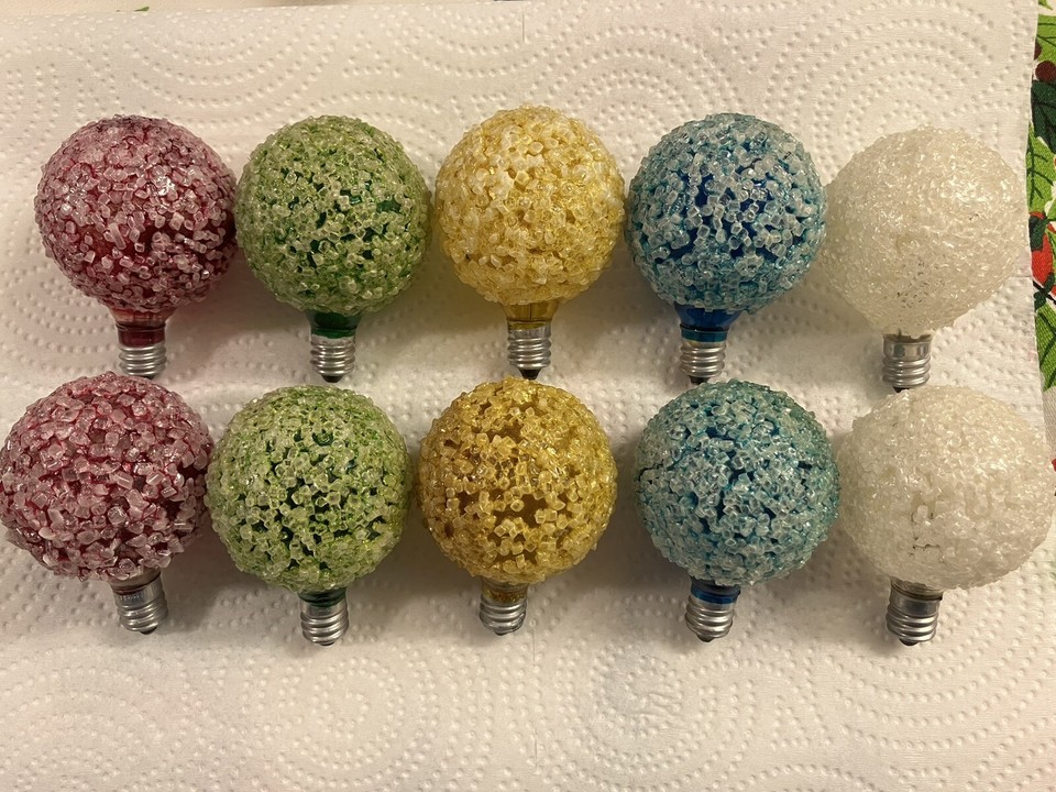 Vintage Lot 10 GE Ice Frosted Sugar Round Snowball Christmas Light