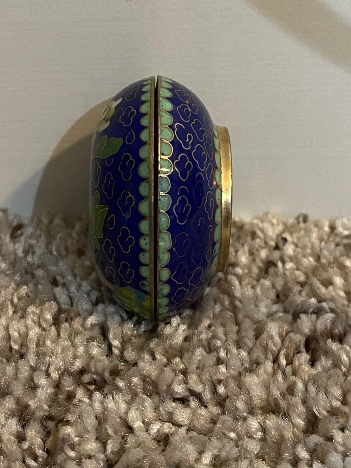 CAJA TARRO BARATIJA FLORAL ESMALTE AZUL CLOISONNE CHINO PEQUEÑO VINTAGE Foto 3 de 4