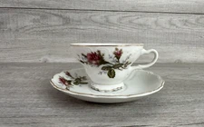 Vintage Made in Japan Tea Cup & Saucer Roses Leaves w/ Gold Trim