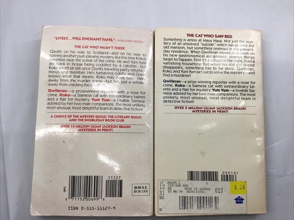 Lisa Jackson Braun 2 Book Paperback Fiction Mystery Cat Who Saw Red Foto 2 de 2