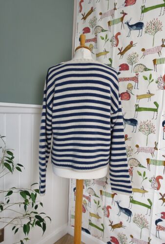 MARILYN MOORE blau & haferflocken gestreift 100 % Kaschmir maritim kastig Pullover Gr. 16 - Bild 7 von 9