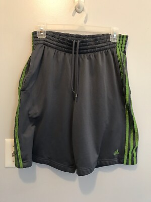 Adidas Mens Basketball Athletic Shorts Gray W/Green Stripes Size