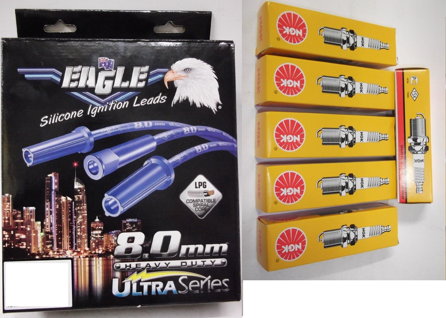 Eagle 8mm Ignition Leads With Heat Shields & 6 Ngk Spark Plugs 86193HD