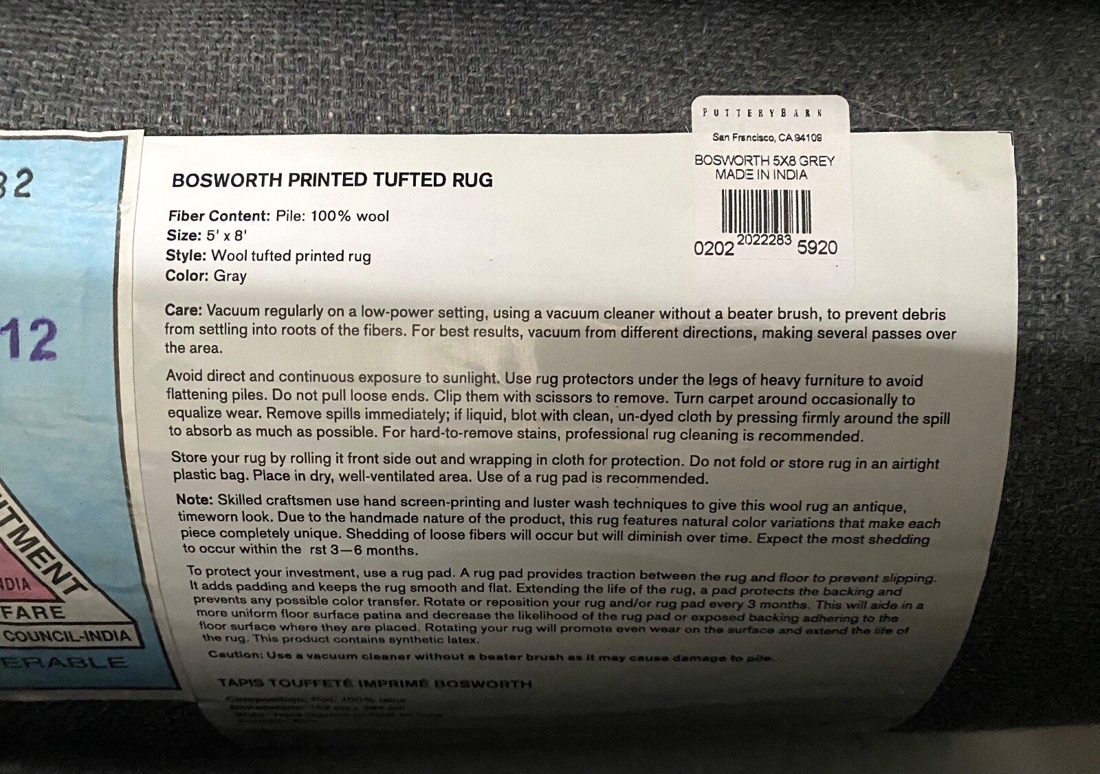 NEW Pottery Barn Bosworth Hand Tufted Wool Rug5' x 8'Gray eBay