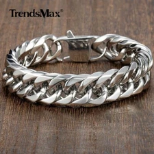 15mm 5.5mm Thick 316L Stainless Steel Curb Cuban Link Rombo Chain Bracelet 8-10"