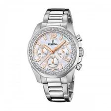 FESTINA F20606/1 Ladies Chrono White MOP Dial CZ Bezel On Bracelet 2 Yr Warranty