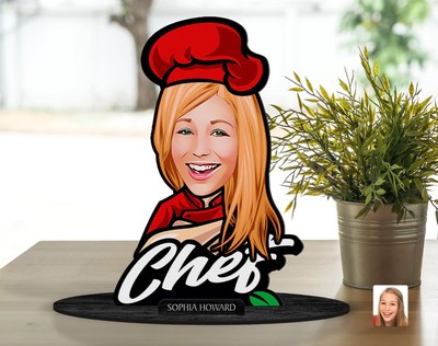 Personalized Chef 3D Wooden Cartooned Figurine Trinket, Custom Cartoon Portrait