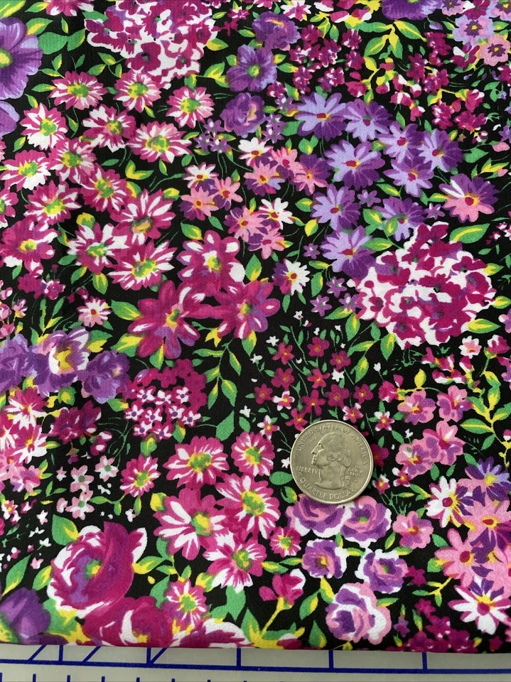 Vintage Purple floral Dressmaker Fabric 58"w x 108" Drapes Synthetic Rich Garden - Image 2 of 4