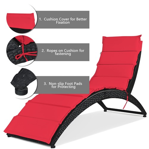 Tanning Lounge Chair With Red Cushion For Poolside Outside Patio Deck Clearance - Picture 7 of 10