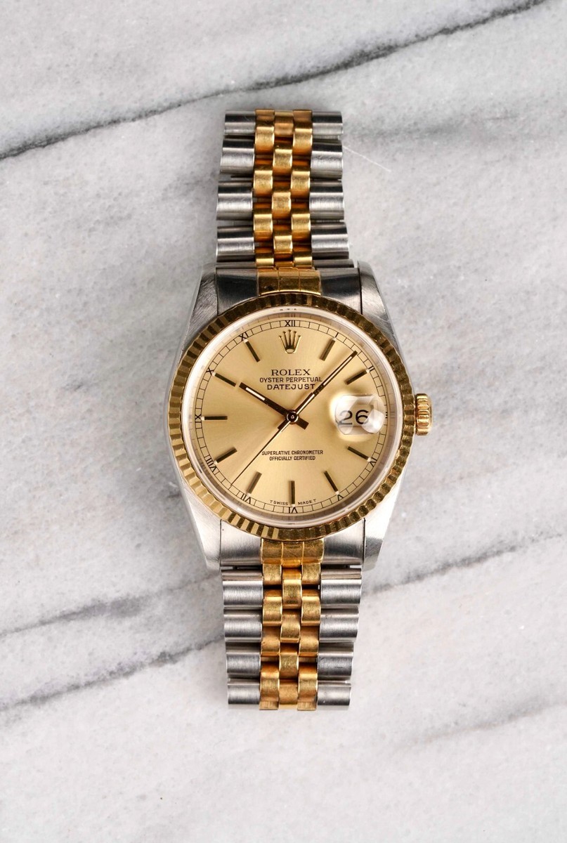 Rolex Datejust Ref 16233 90s Champagne Dial 18K Yellow Gold Two