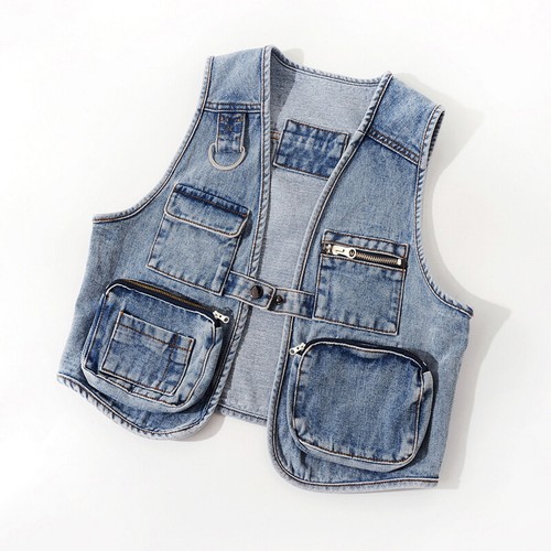 Lady Denim Cargo Jacket Coat Waistcoat 