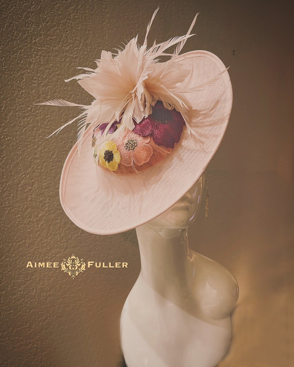 Kentucky Derby Fascinator Pink Floral Applique Purple  display picture 1