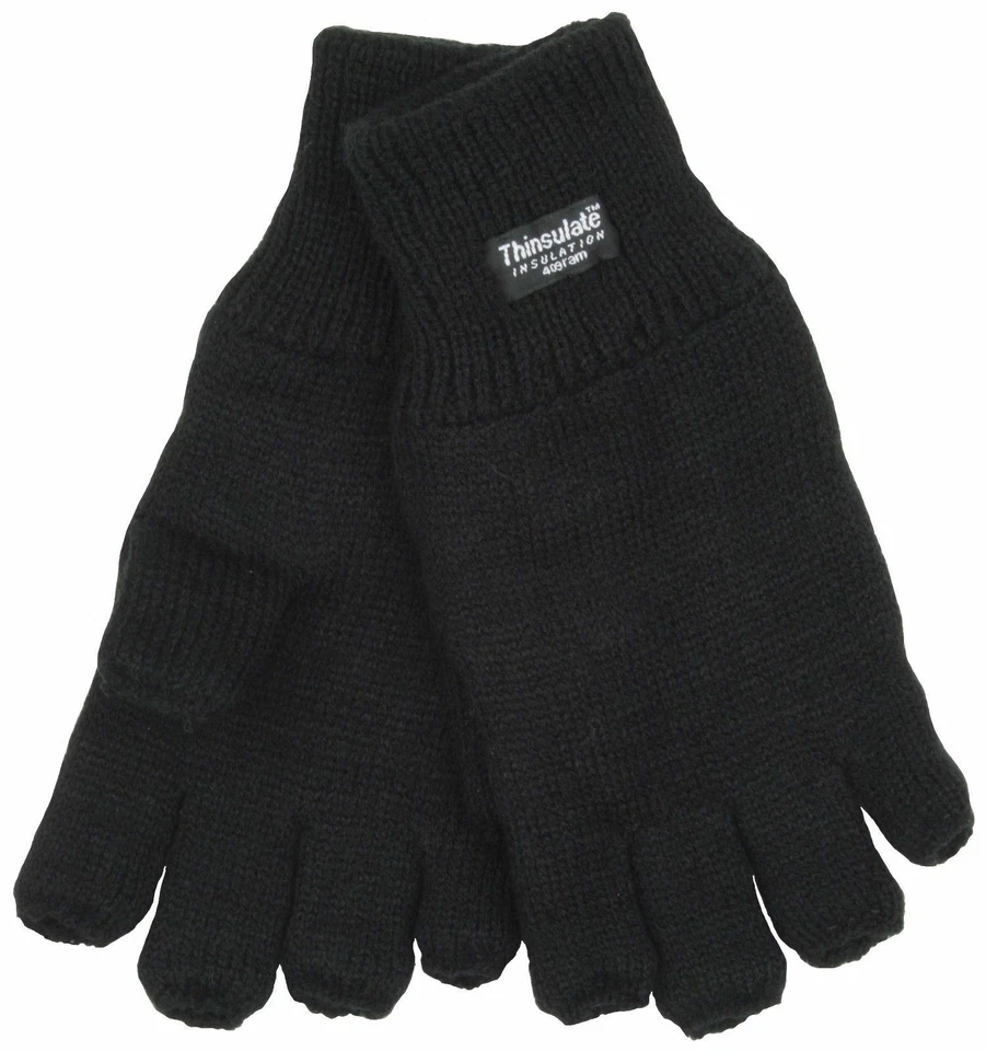 UNDERCOVER Mens Thermal Thinsulate Knitted Fleece Lined Fingerless Gloves GL131 - Black