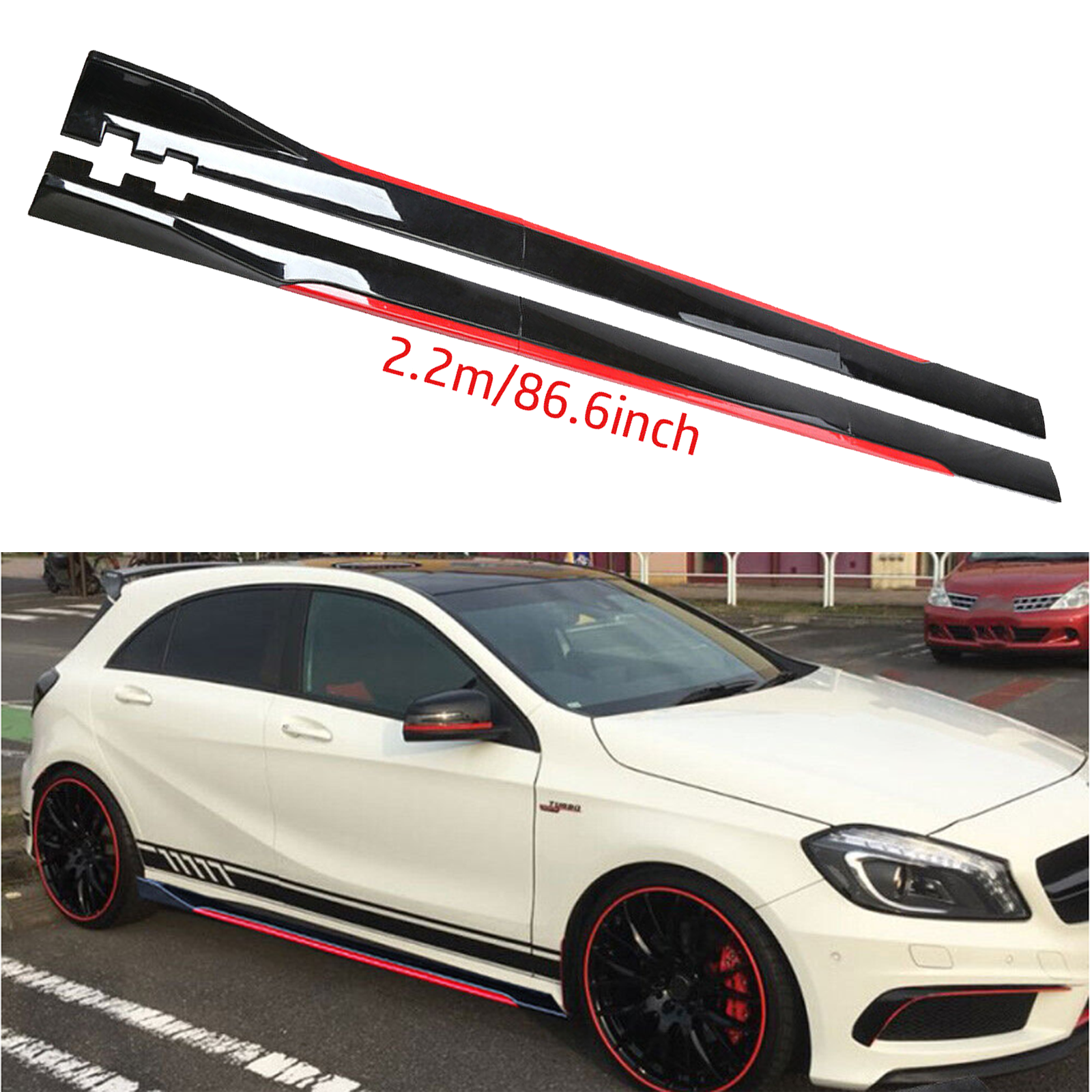 For Mercedes-Benz C300 200 Side Skirt Extension Body Kit Splitter Spoiler Glossy