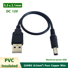 5.5x2.1mm DC Power Supply Cable 12V USB to Male Barrel Connection Adapter Wires
