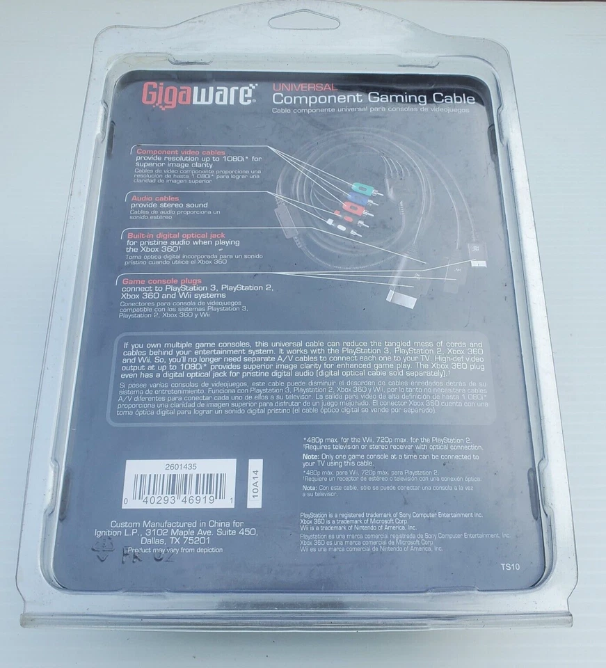 Gigaware 2601435 Component Gaming Cable For PS2, PS3, Wii, XBox 360 NEW - Image 2 of 2