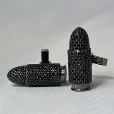 Bora Sterling Silver Bullet Cuff Links Black Gemstones Bullet Back Toggle