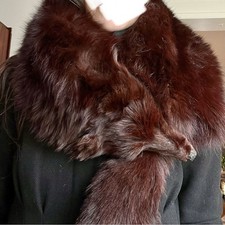 Vintage Auburn Fox Fur Stole  Head-to-Tail 48"  1940s Old Hollywood Glamour