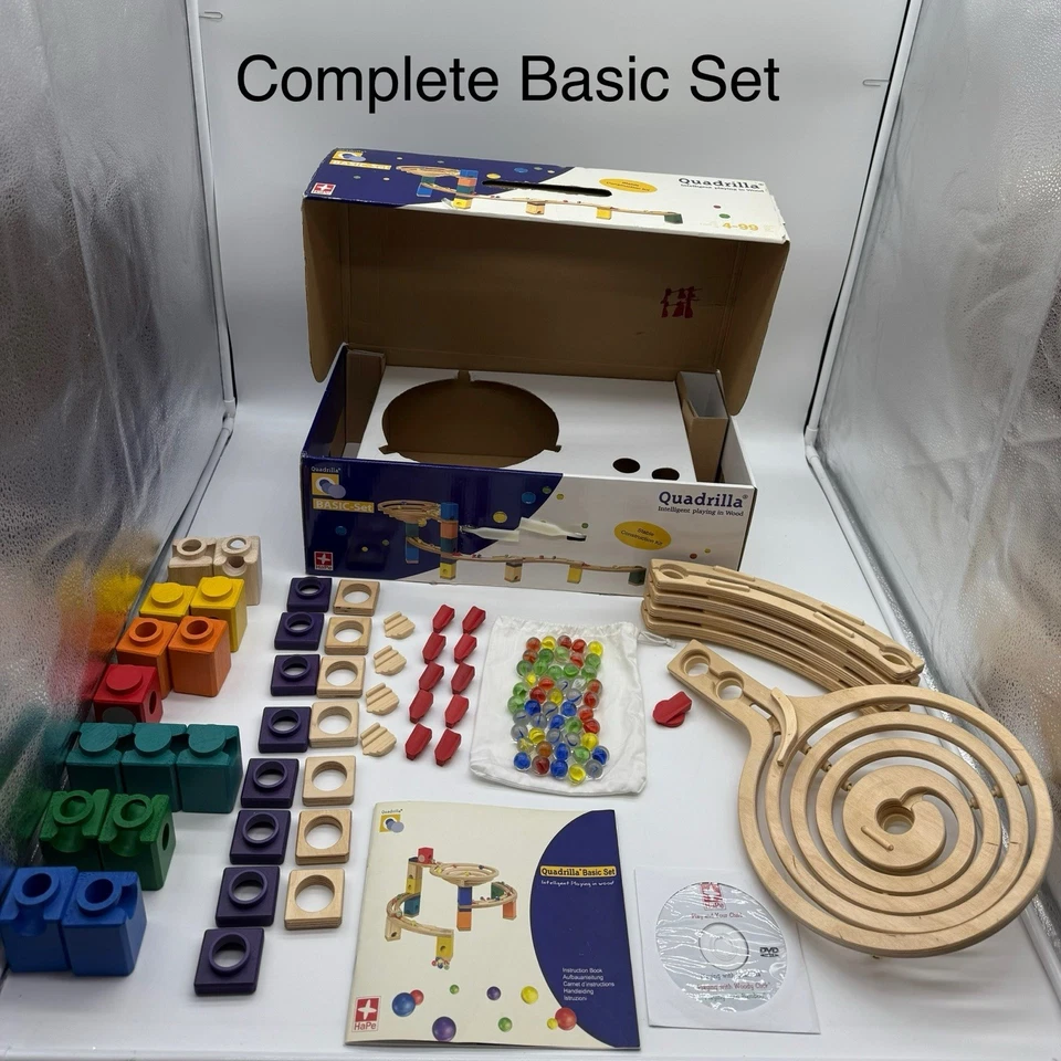 Hape Quadrilla Wooden Marble Run Construction BASIC SET COMPLETE + Extra Pieces - Image 2 of 4