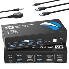 Dual Monitor HDMI KVM Switch 2 PCs 4K@60Hz w/...