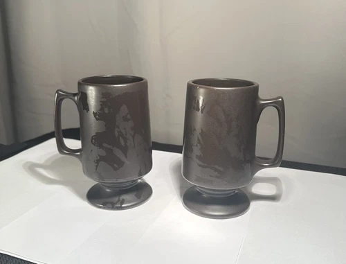 Vintage Hall Pedestal/Irish Coffee Mugs- Set Of 2 - Dark Brown