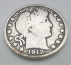 1912 Philadelphia Mint Silver Barber Half Dollar 50c - Good Condition