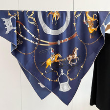 100 Mulberry Silk 53'' Square Scarf Women Neckerchief Wrap Golden Horse Print