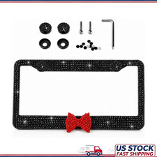 Black Bling Rhinestone License Plate Frame Women Red Bow Sparkly Cute Car Plat