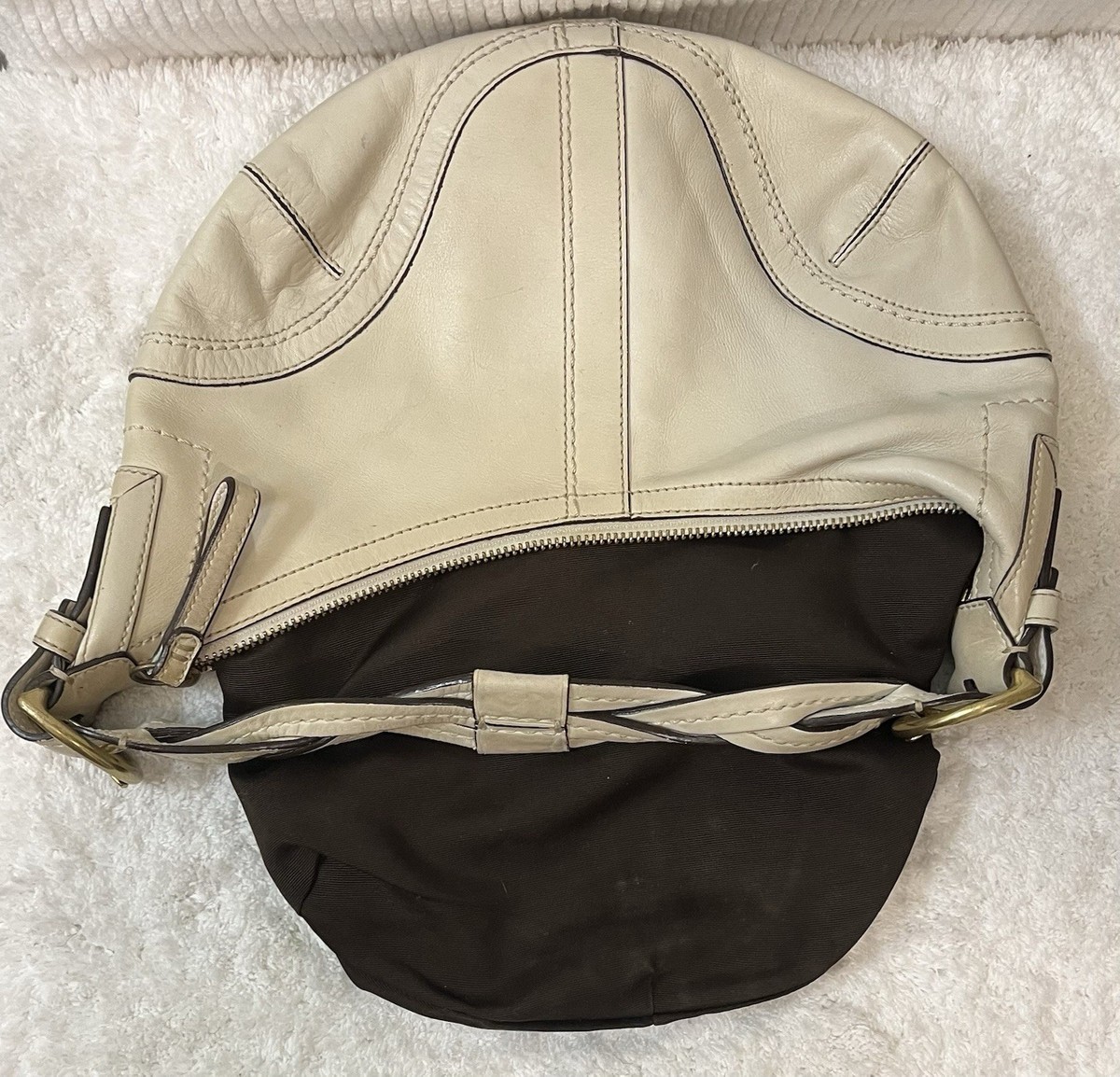 Vtg Coach Soho Dylan Leather Hobo Bag Bone Cream Braided Strap Y2K 