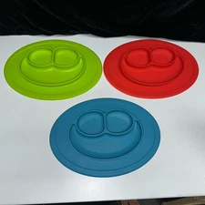 3-EZPZ Baby Placemat Food Bowl/Plate DIVIDED Silicone Suction BLUE RED GREEN