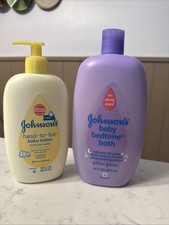2 - Johnson's Baby Bedtime Bath Lavender 28 Oz. Head -to-Toe Lotion 15 Oz. New