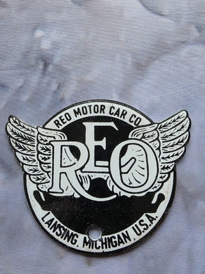 #ad VINTAGE REO RED MOTOR CAR CO PORCELAIN SIGN LANDING MI 4quot;×3quot; $139.00