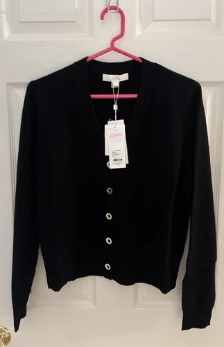 NWT Lilly Pulitzer Tippery Cashmere V Neck Cardigan Sweater Black Medium $278 - product listing photo