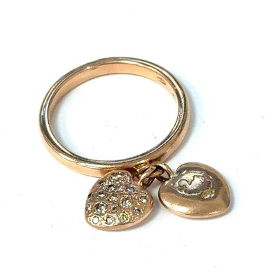 9K Dodo Pomellato Pave Heart Charms Ring Rose Gold