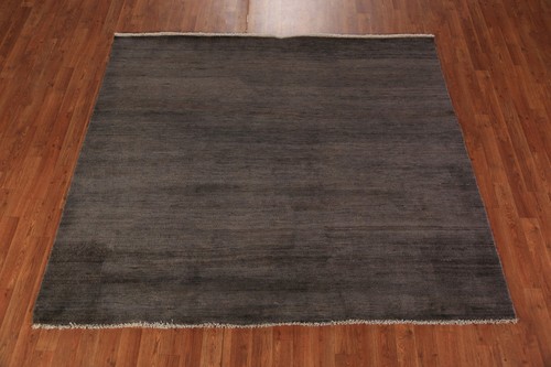 Handmade Solid Gabbeh Square Rug 6x6 Brown / Charcoal Modern Wool Carpet - Picture 3 of 18