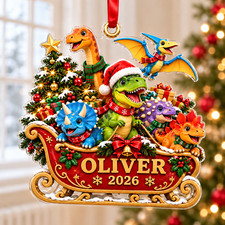 Personalized Dinosaur Christmas Ornament 2026 Custom Name TRex Boy Gift Decor