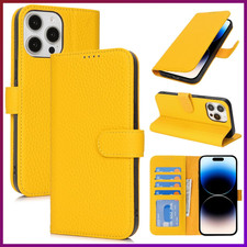 Echtleder Hülle für iPhone 14 Pro 6,1", 4 Kartenfächer, RFID Blocker