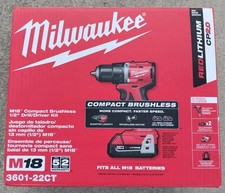 Milwaukee 3601-22CT M18 18V 1/2" Compact Brushless Drill/Driver Kit