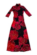 Vintage 90s Maxi Dress Mesh Red Floral Metallic Y2K Gothic Grunge Whimsygoth S