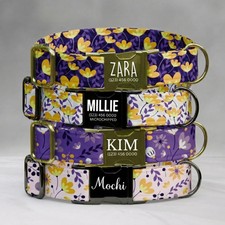 Purple Floral Personalized Wildflower Dog Collar Custom Spring Flower ID Tag