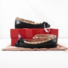 Valentino Rockstud Leather Ballerina Flats In Black - Women's Size EU 36.5