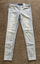 Hollister Womens Super Skinny Jeans Light Wash Blue Flower Pattern Size 7 28